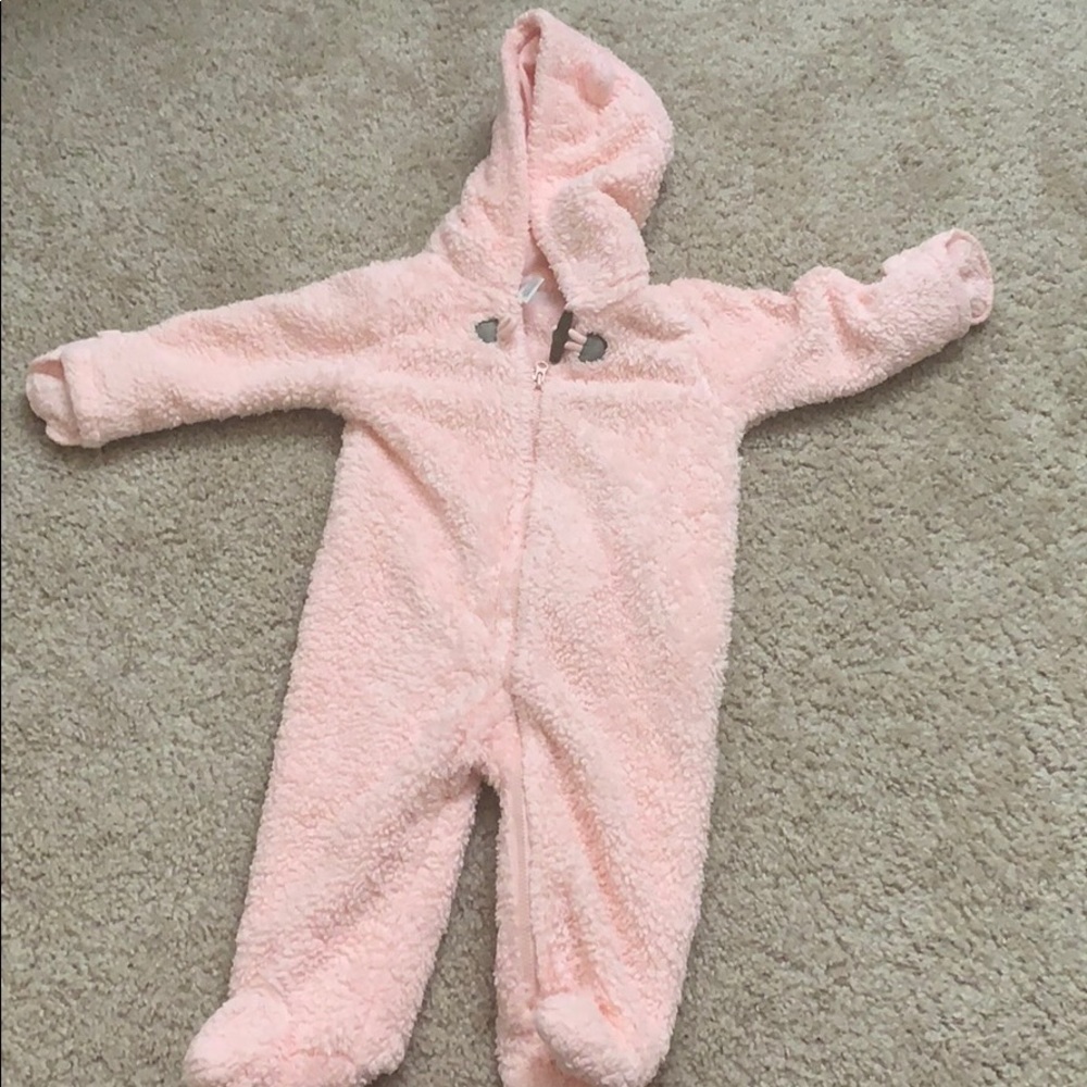 Carter’s baby girl sherpa hooded footed cozy suit